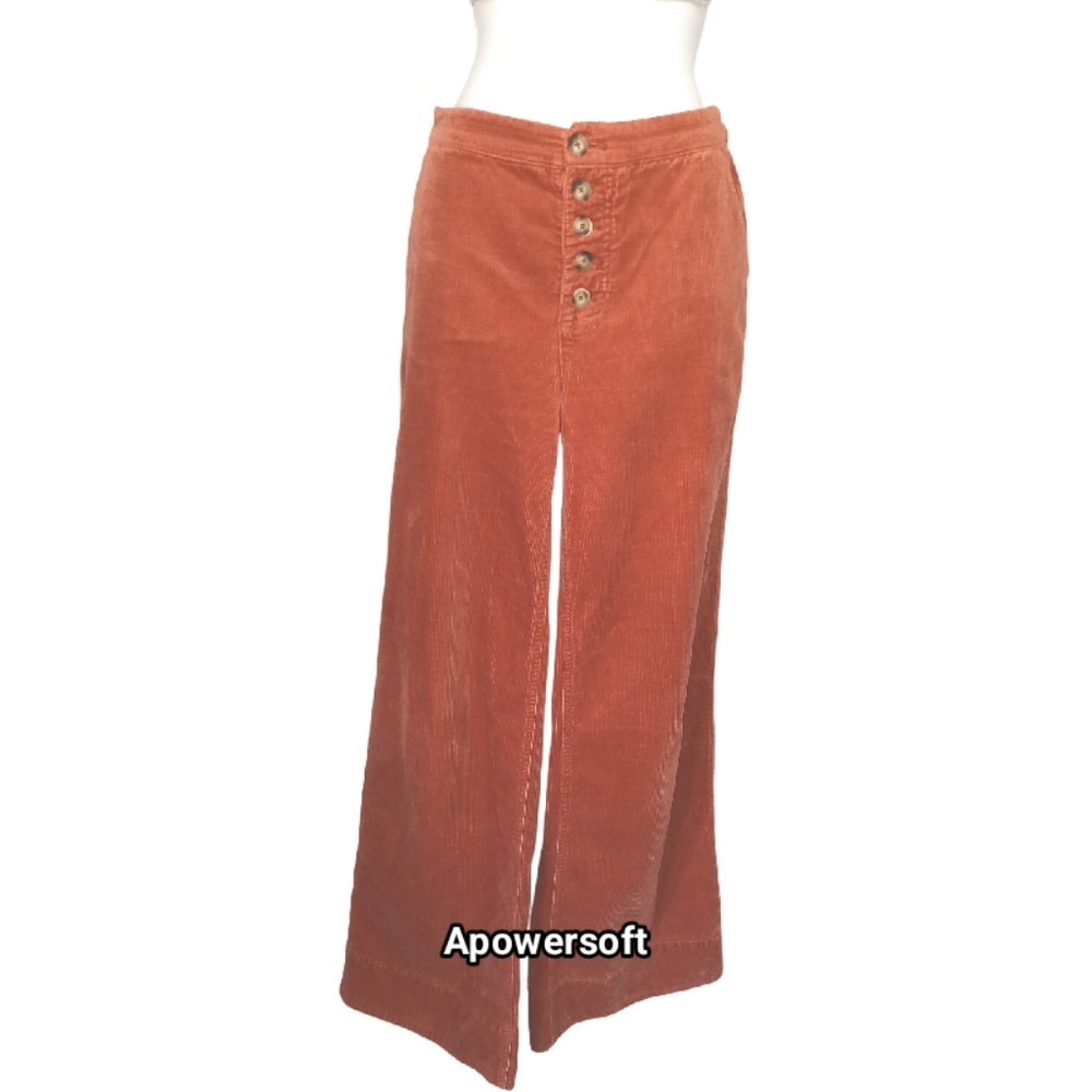 Anthropologie Rust Corduroy Wide-Leg Pants